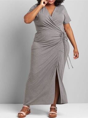 Lane Bryant 30/32 5X Gray Short-Sleeve Side-Ruched Maxi Dress